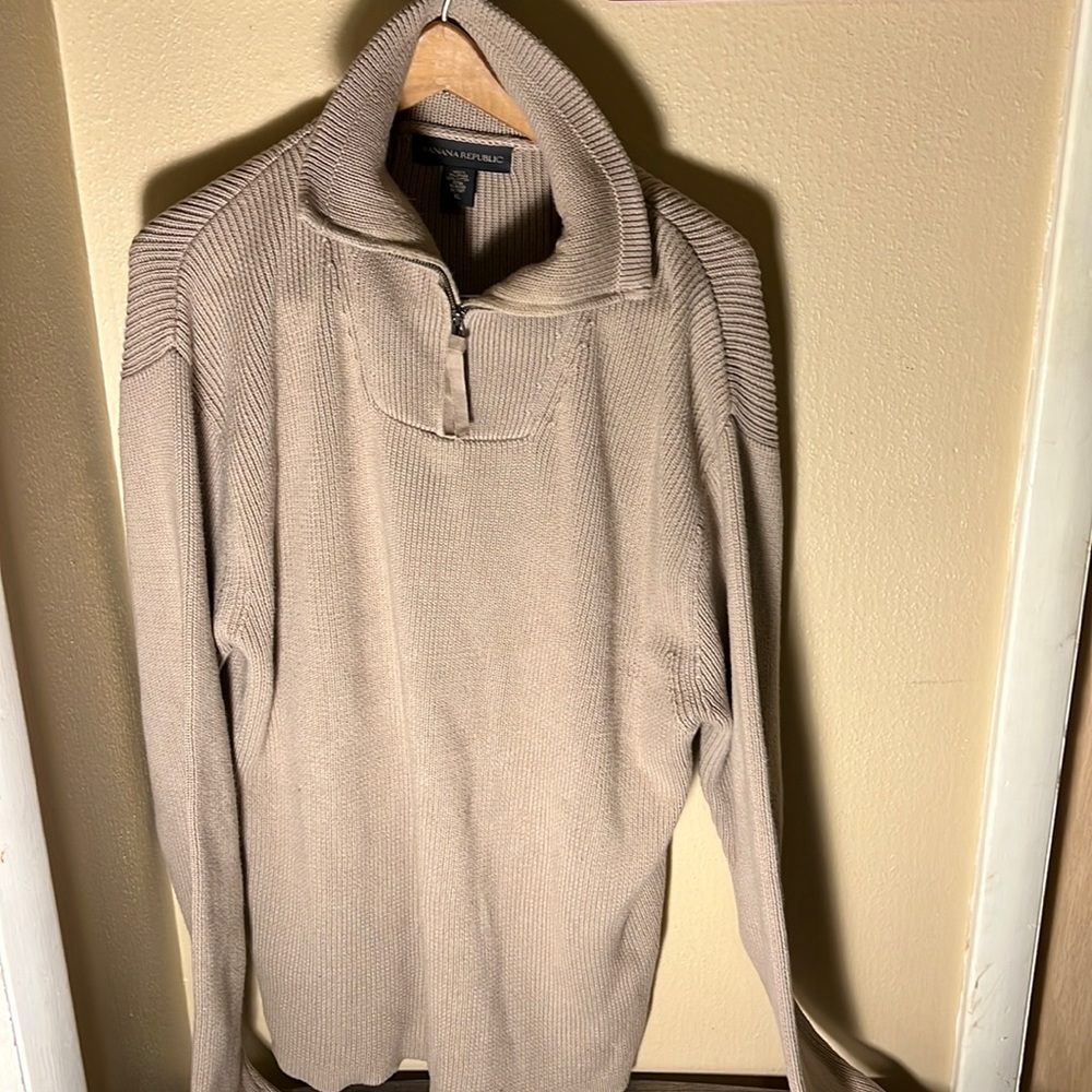 Banana Republic Mens Zippered Sweater Color Tan Size XL